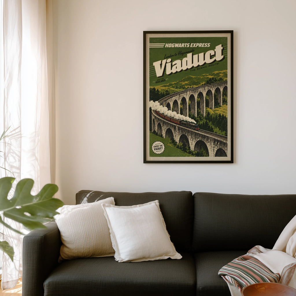 Vintage Viaduct Print Poster, Scottish Highlands Train