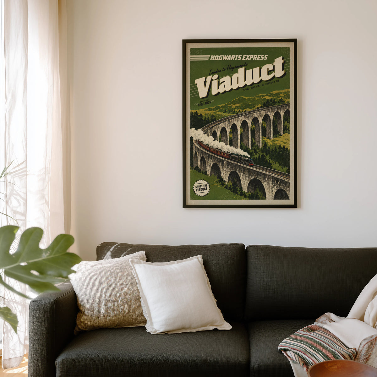 Vintage Viaduct Print Poster, Scottish Highlands Train
