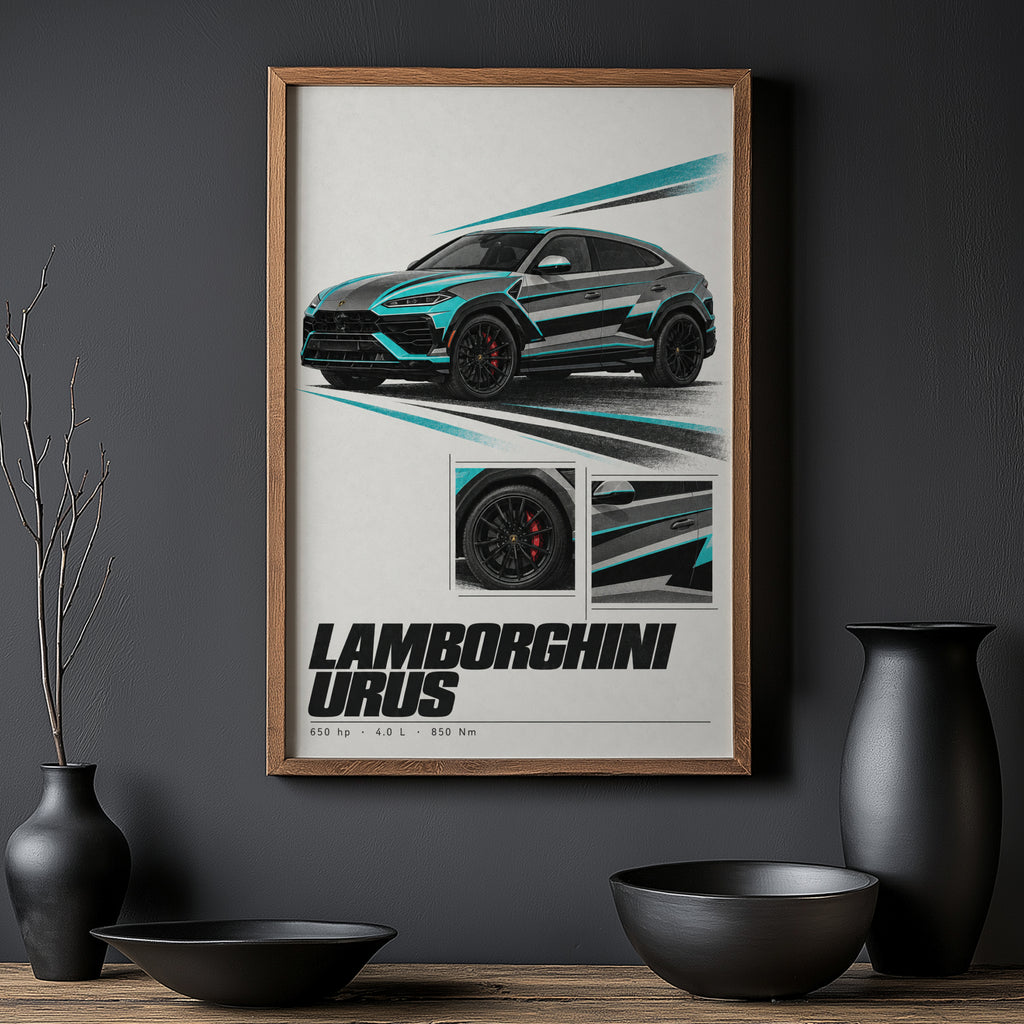 Vintage Lamborghini Urus Print, Car Wall Art