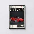 Vintage Ferrari 488 Pista Print, Supercar Wall Art