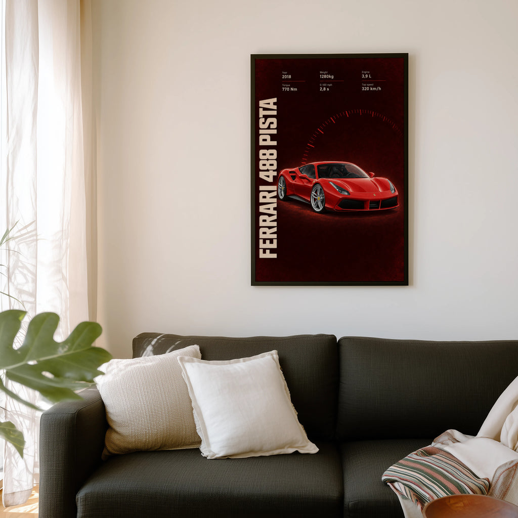 Vintage Ferrari 488 Pista Print, Supercar Art