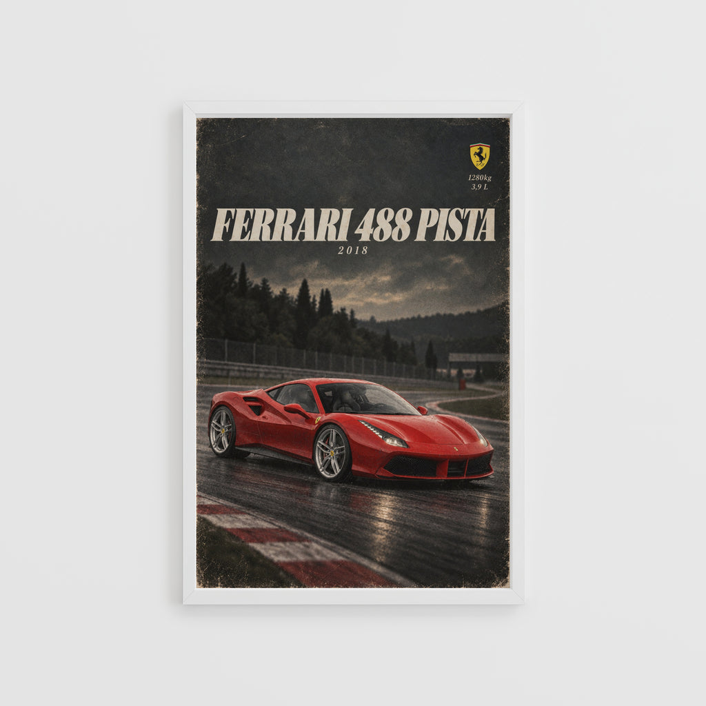 Vintage Ferrari 488 Pista Print, Supercar Wall Art