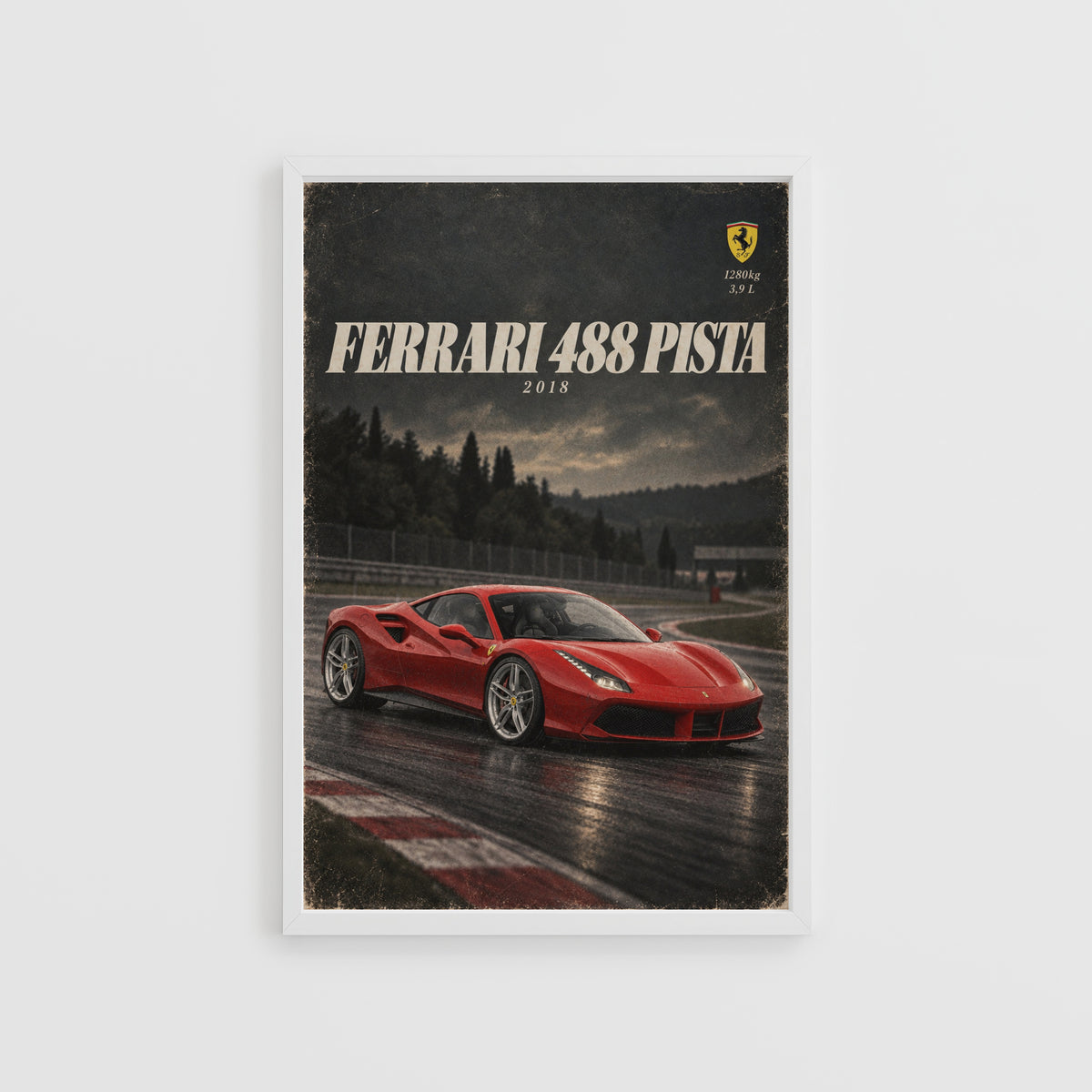 Vintage Ferrari 488 Pista Print, Supercar Wall Art