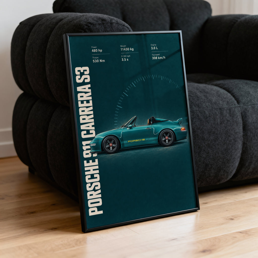 Vintage Porsche 911 Carrera S3 Print, Car Wall Art