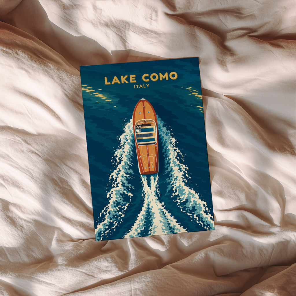 Vintage Lake Como Italy Poster, Boat Wall Art Print