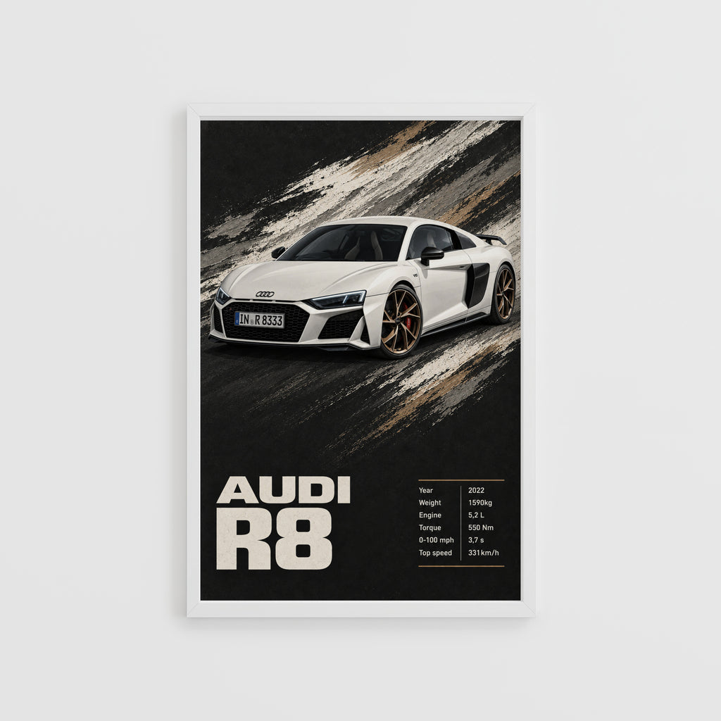 Vintage Audi R8 Print, Supercar Poster, Car Wall Art