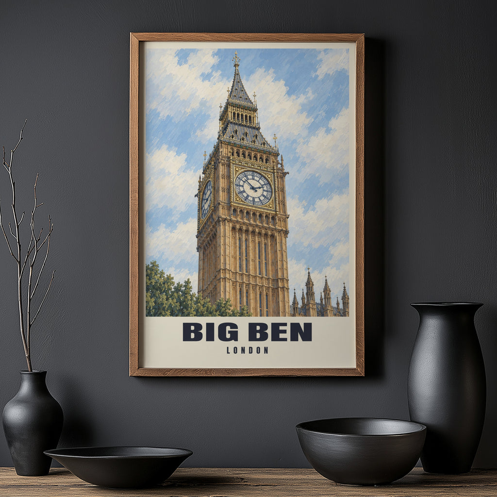 Vintage Big Ben Poster, London Wall Art, England Print