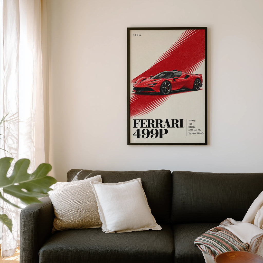 Vintage Ferrari 499P Print, Red Supercar Wall Art
