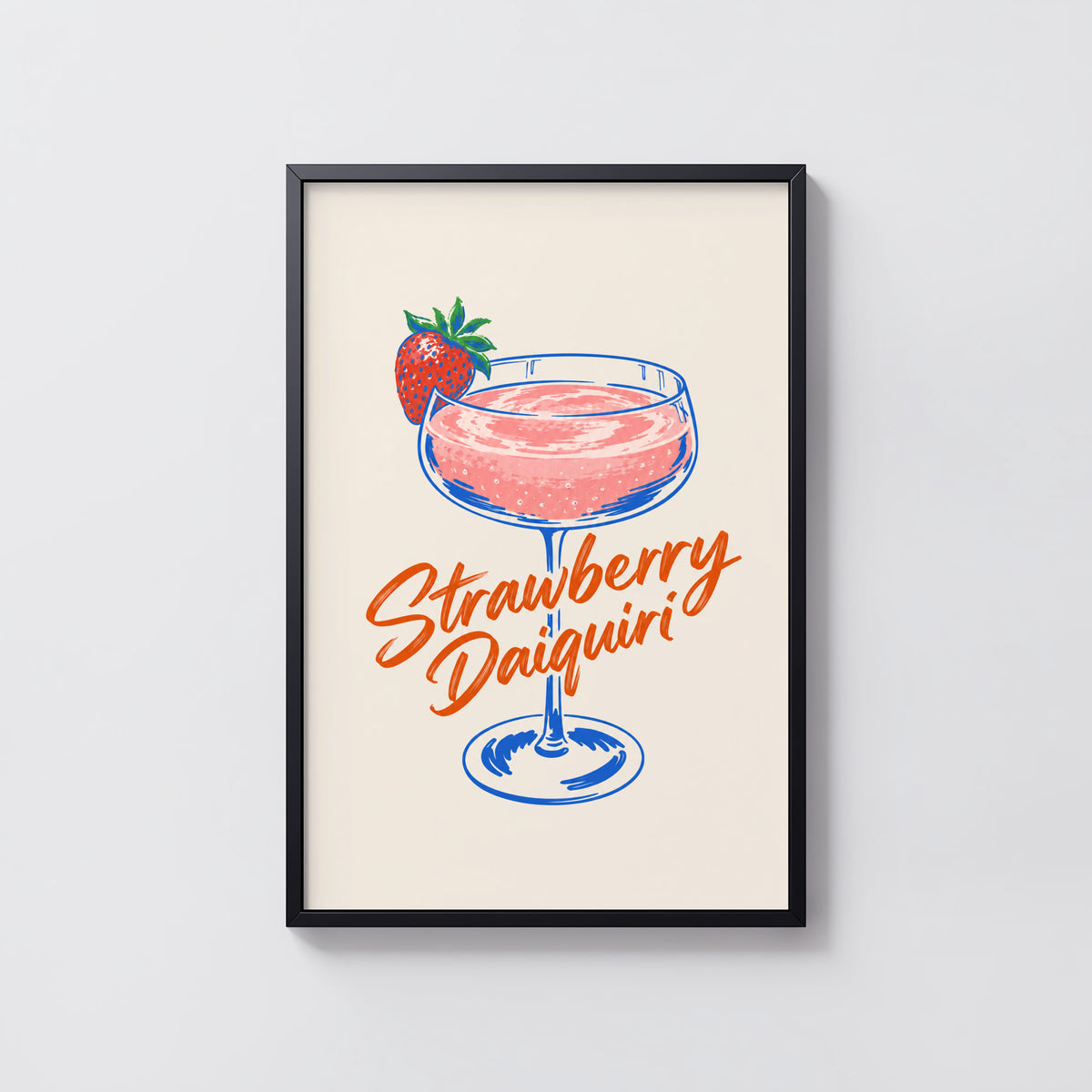 Vintage Strawberry Daiquiri Print Poster, Cocktail Wall Art