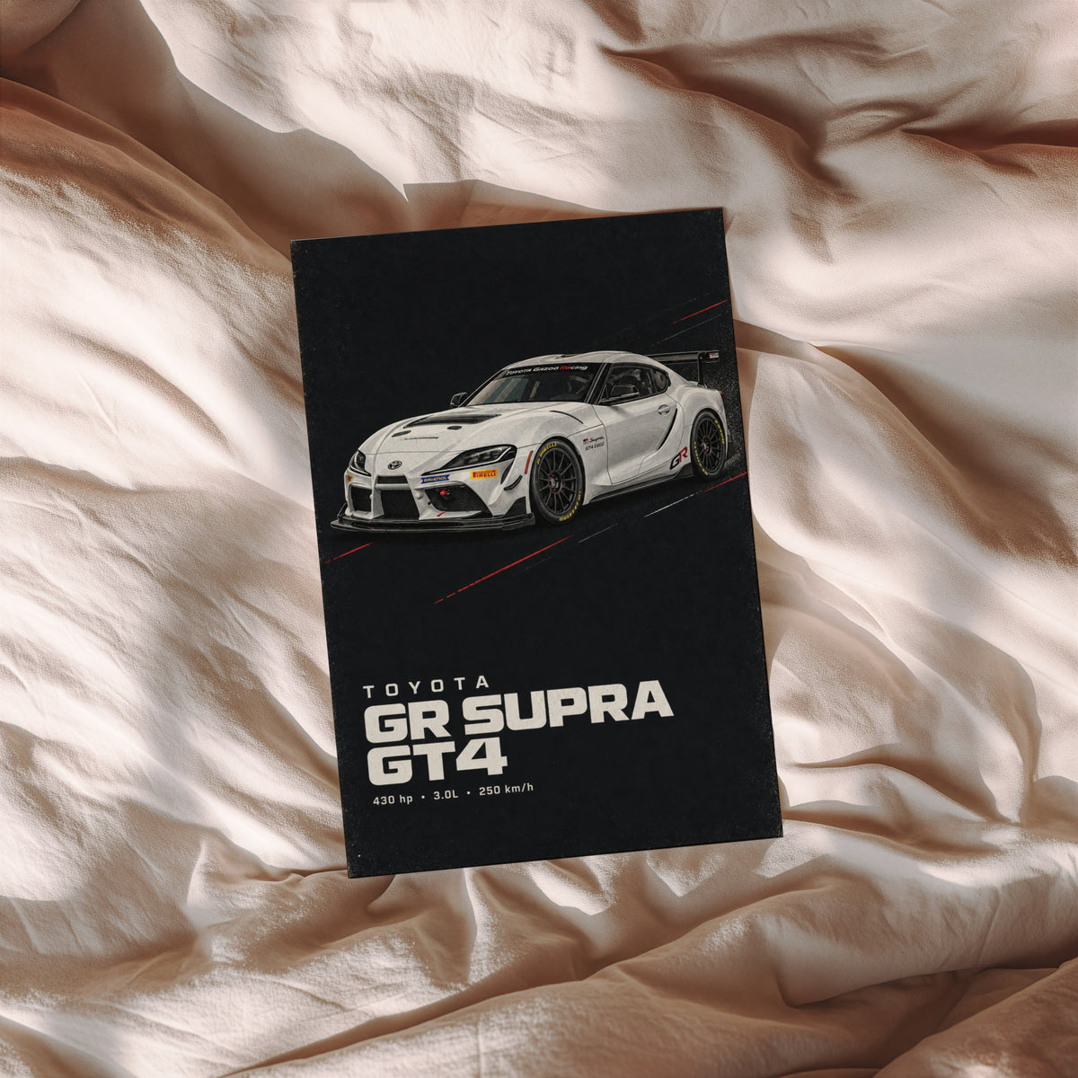 Vintage Toyota GR Supra GT4 Print, Race Car Art