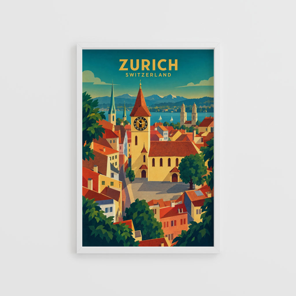 Vintage Zurich Switzerland Poster, Art Deco Print