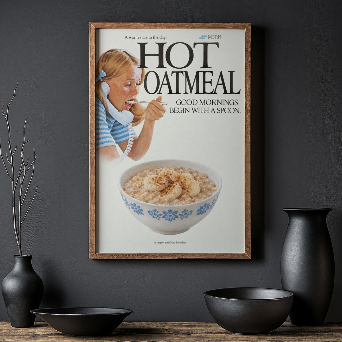Vintage Hot Oatmeal Poster, Retro Kitchen Wall Art, Print