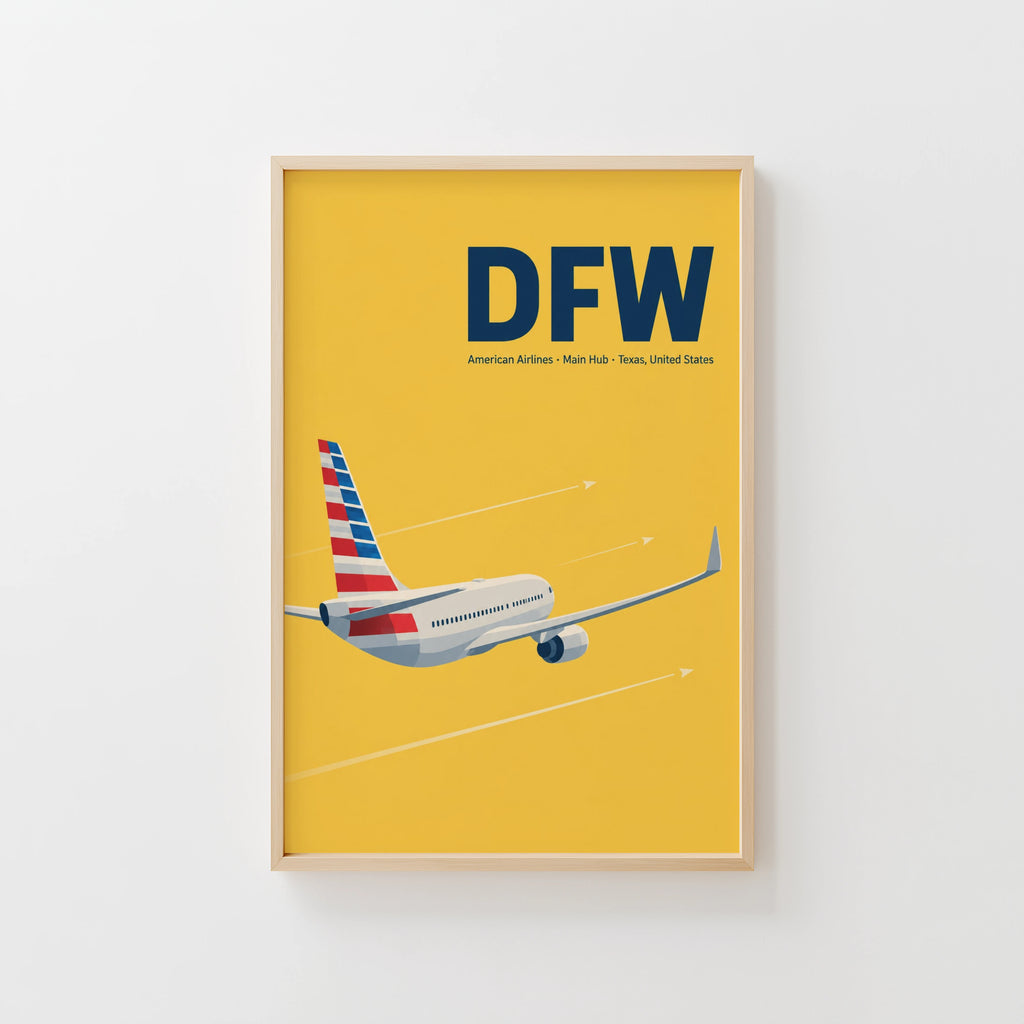 Vintage DFW Airport Poster, American Airlines Wall Art Print