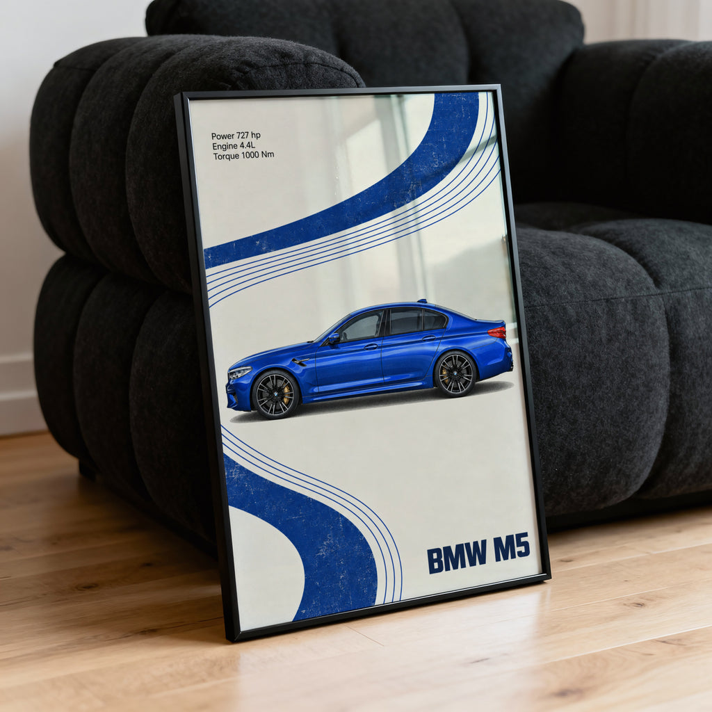 Vintage BMW M5 Print, Blue Car Wall Art