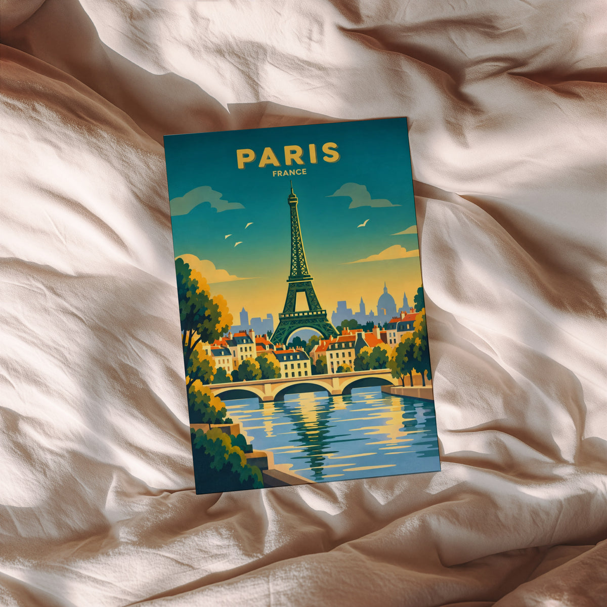 Vintage Paris Poster, Eiffel Tower Wall Art, France Print