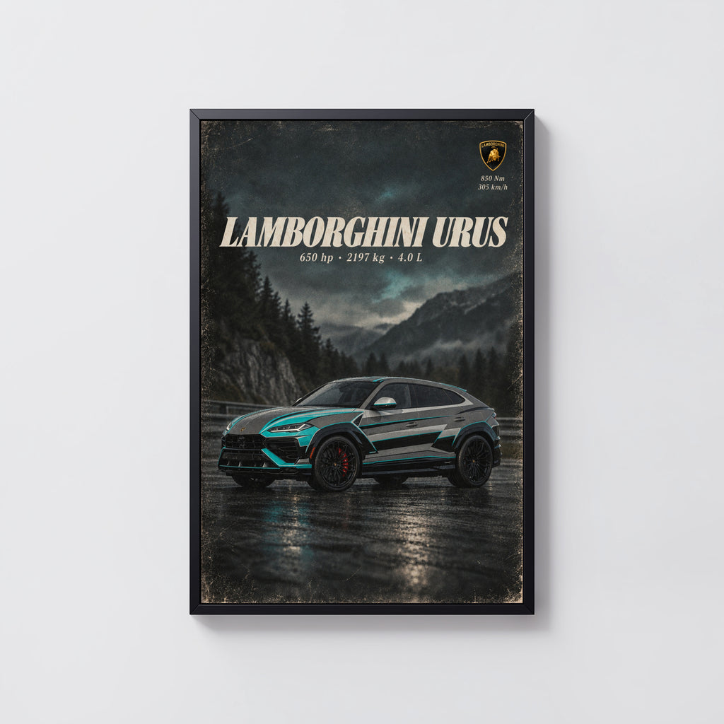 Vintage Lamborghini Urus Print, Supercar Wall Art