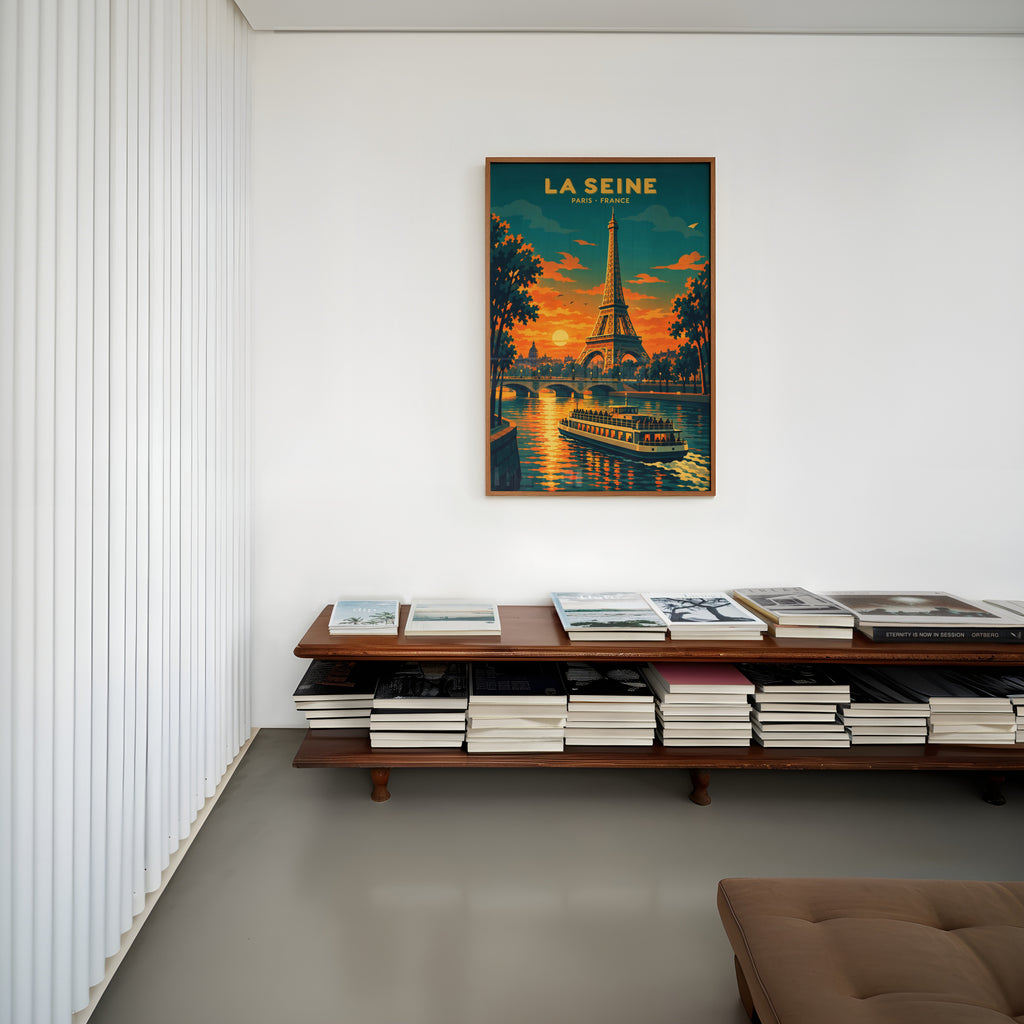Vintage Paris Poster, Eiffel Tower Wall Art, Seine Print