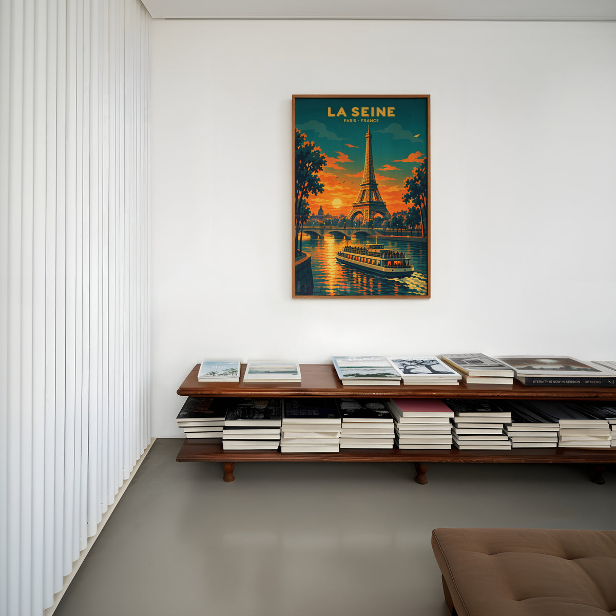 Vintage Paris Poster, Eiffel Tower Wall Art, Seine Print