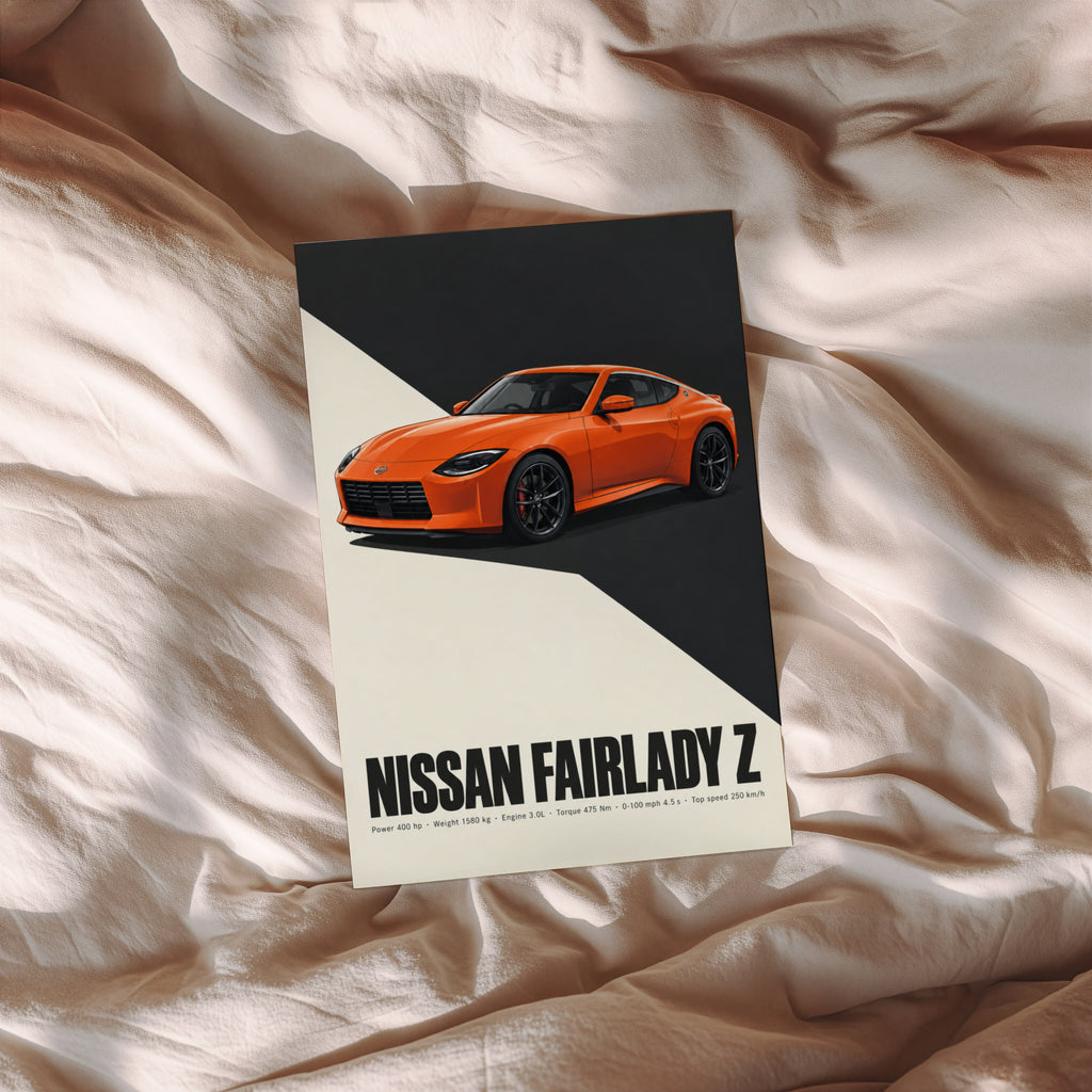 Vintage Nissan Fairlady Z Print, Orange Sports Car