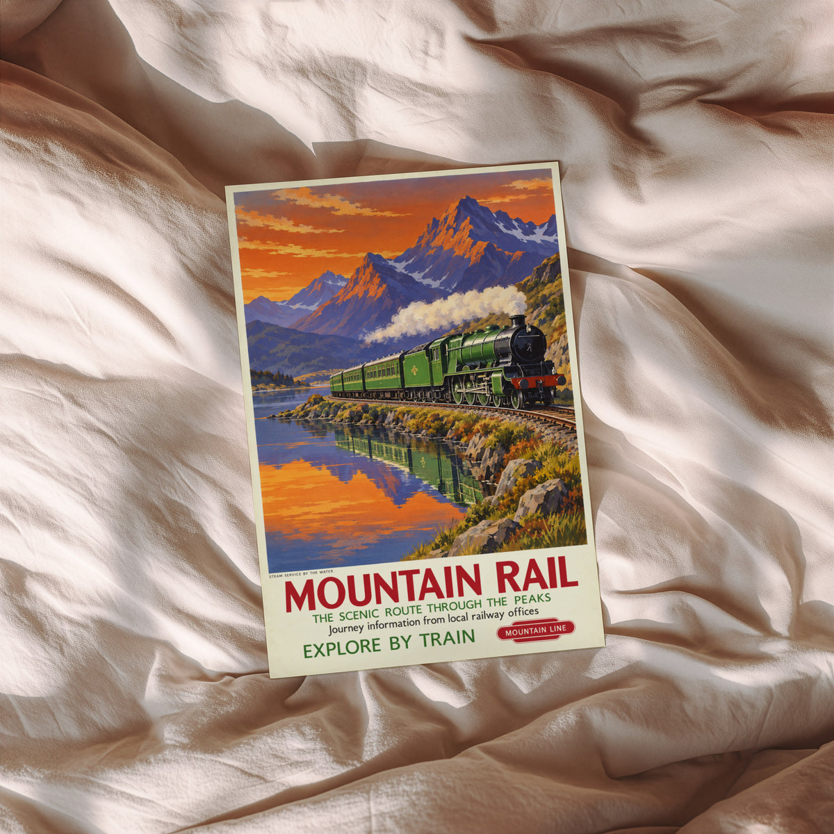 Vintage Mountain Rail Steam Train Print Poster