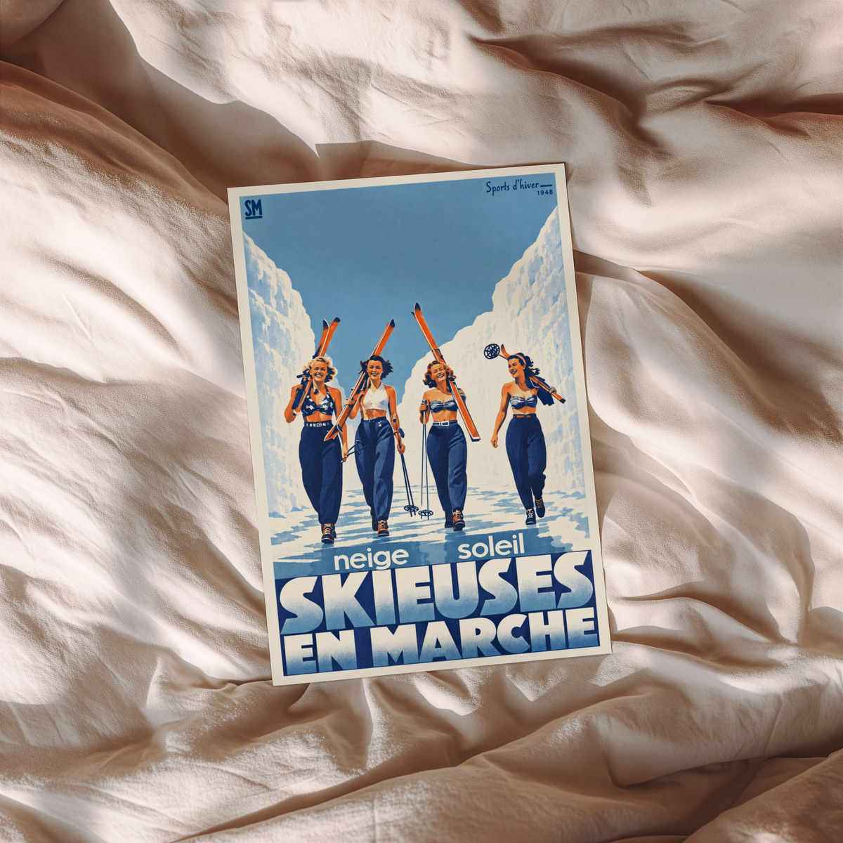 Vintage 1948 Ski Print, Skieuses En Marche Poster
