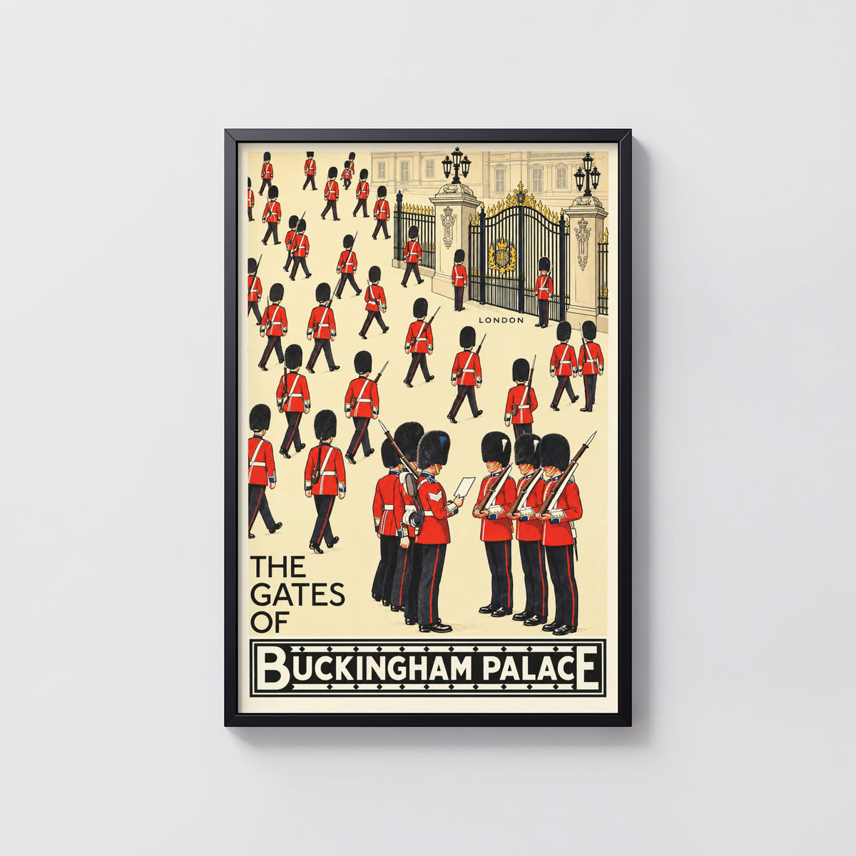 Vintage Buckingham Palace London Poster, Royal Guards Print