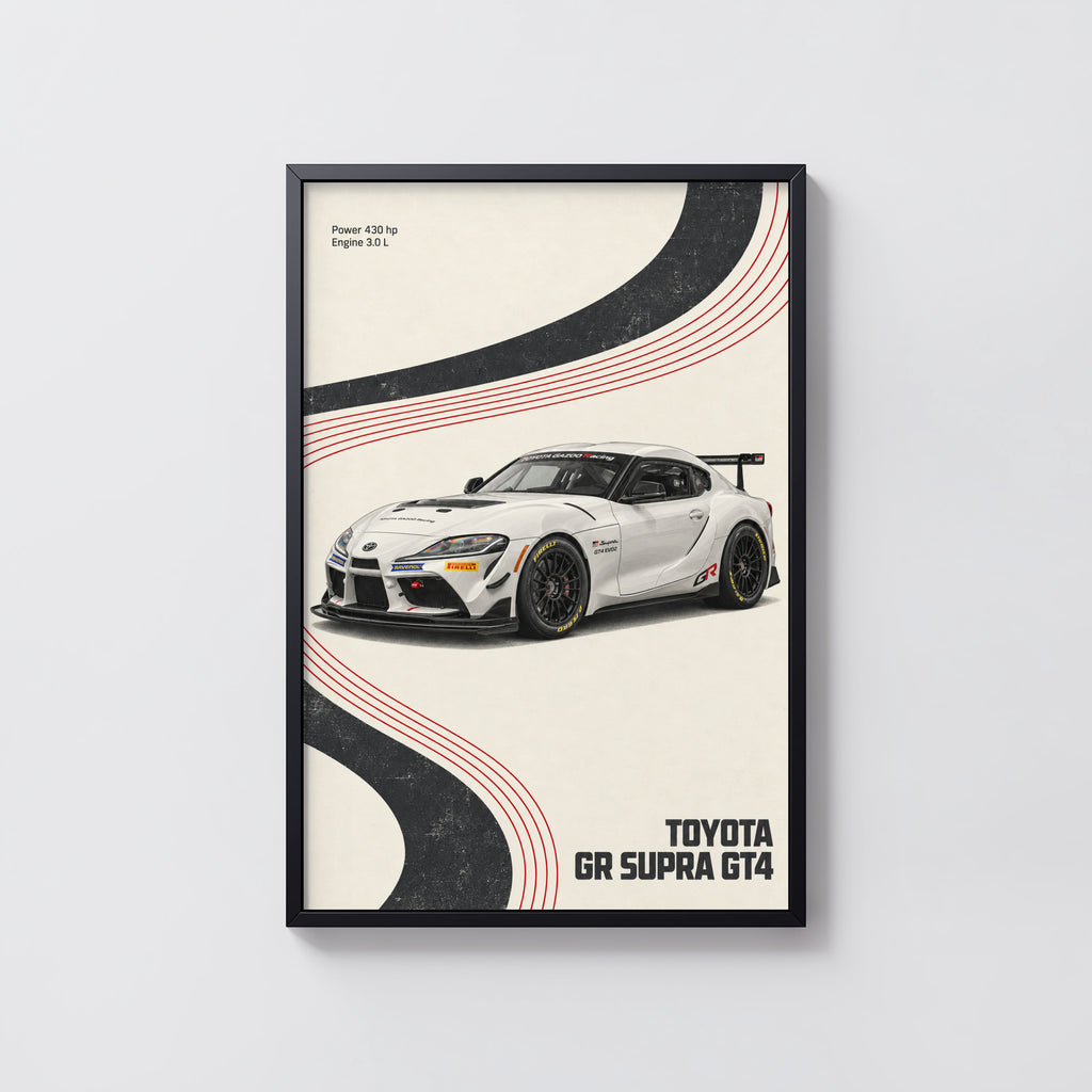 Vintage Toyota GR Supra GT4 Print, Racing Car