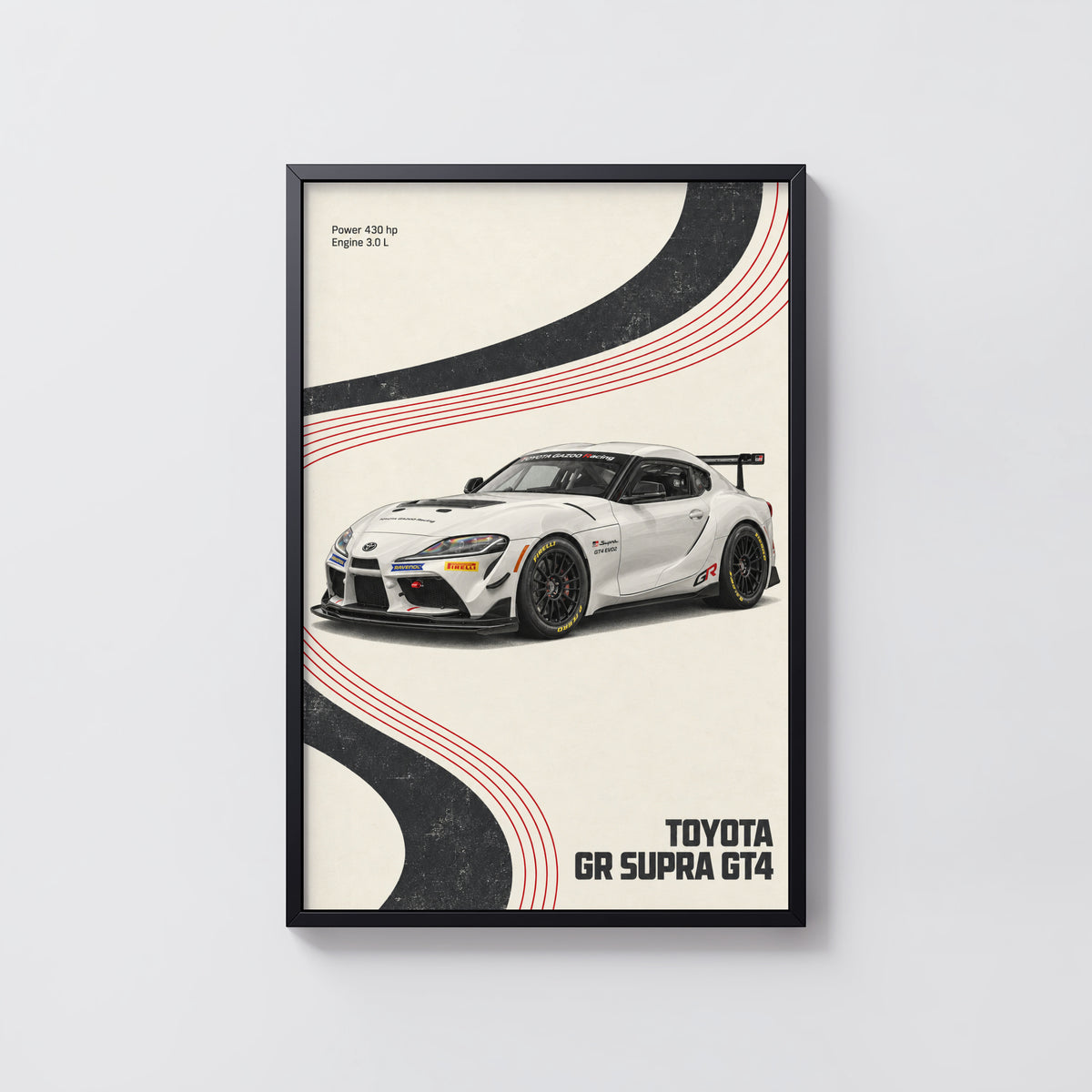 Vintage Toyota GR Supra GT4 Print, Racing Car