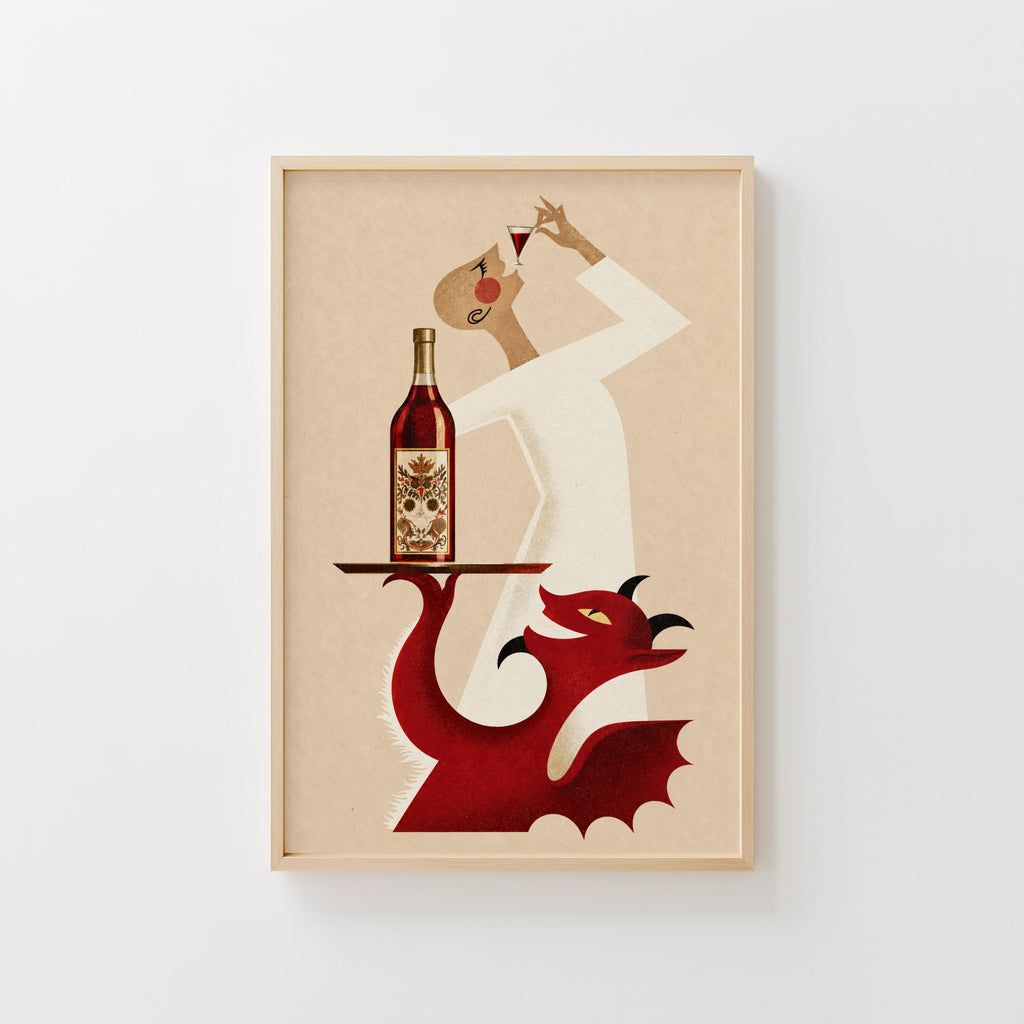 Vintage Vermouth Print Poster, Red Devil Cocktail Wall Art