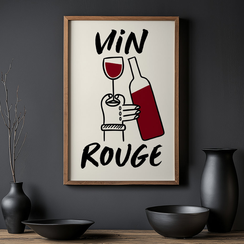 Vintage Vin Rouge Print Poster, Red Wine Kitchen Art