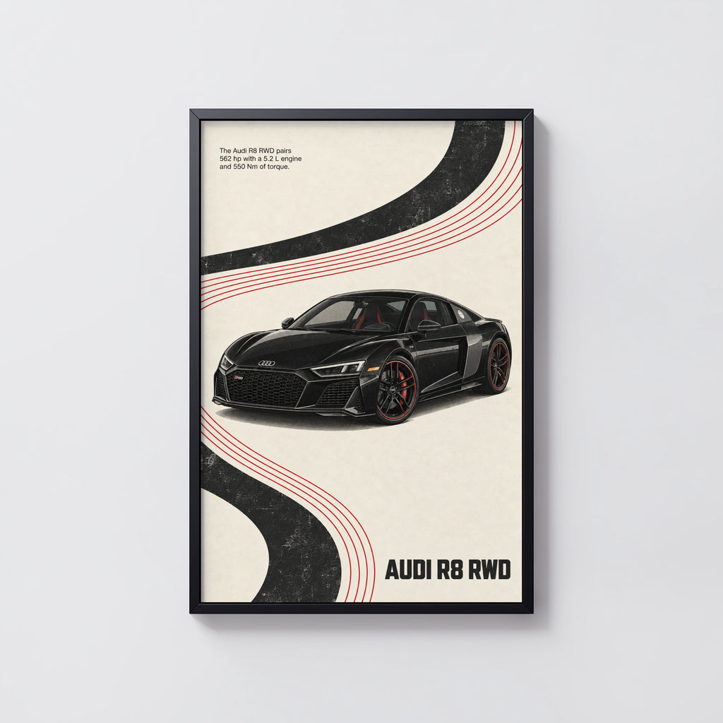 Vintage Audi R8 RWD Print, Car Poster, Supercar Wall Art