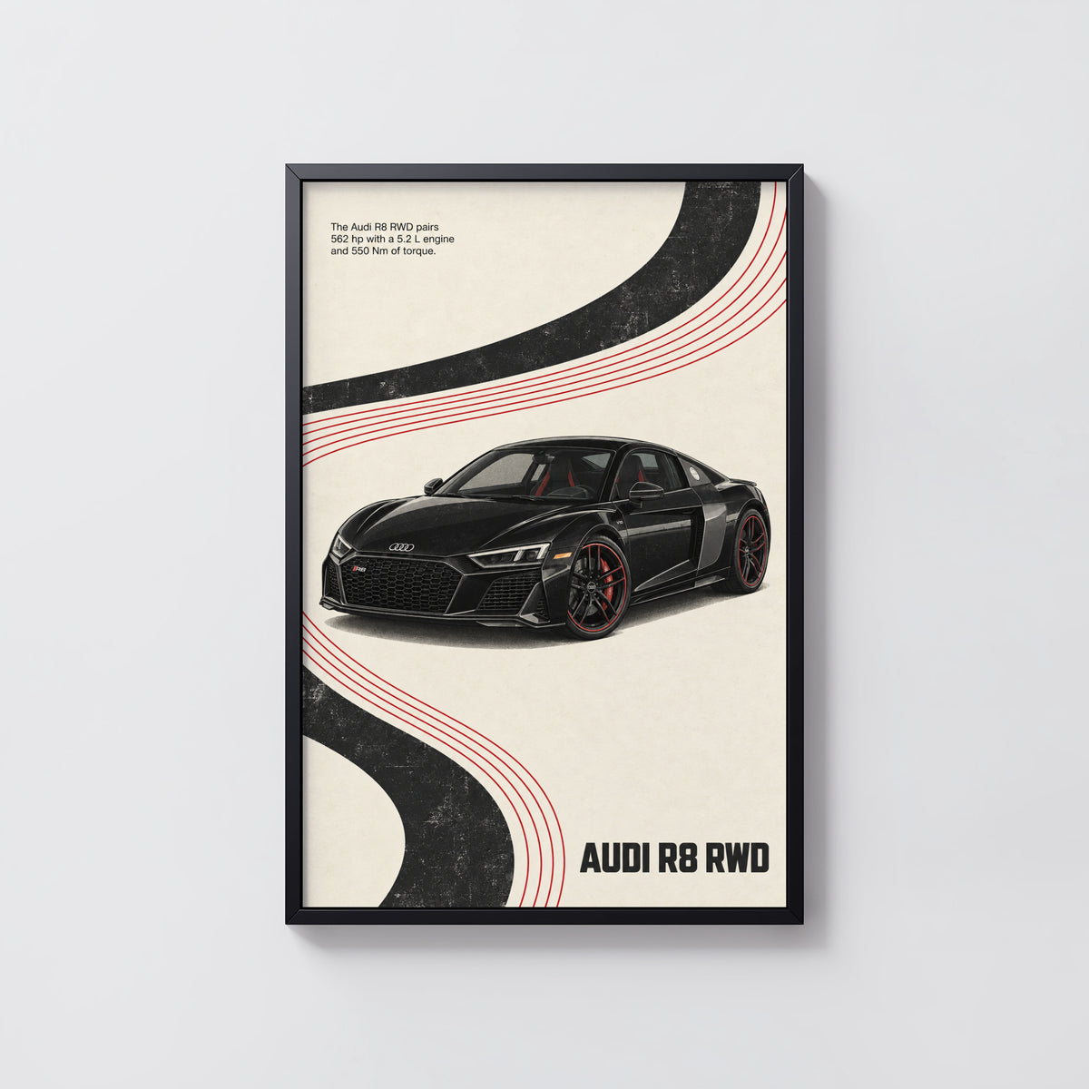 Vintage Audi R8 RWD Print, Car Poster, Supercar Wall Art
