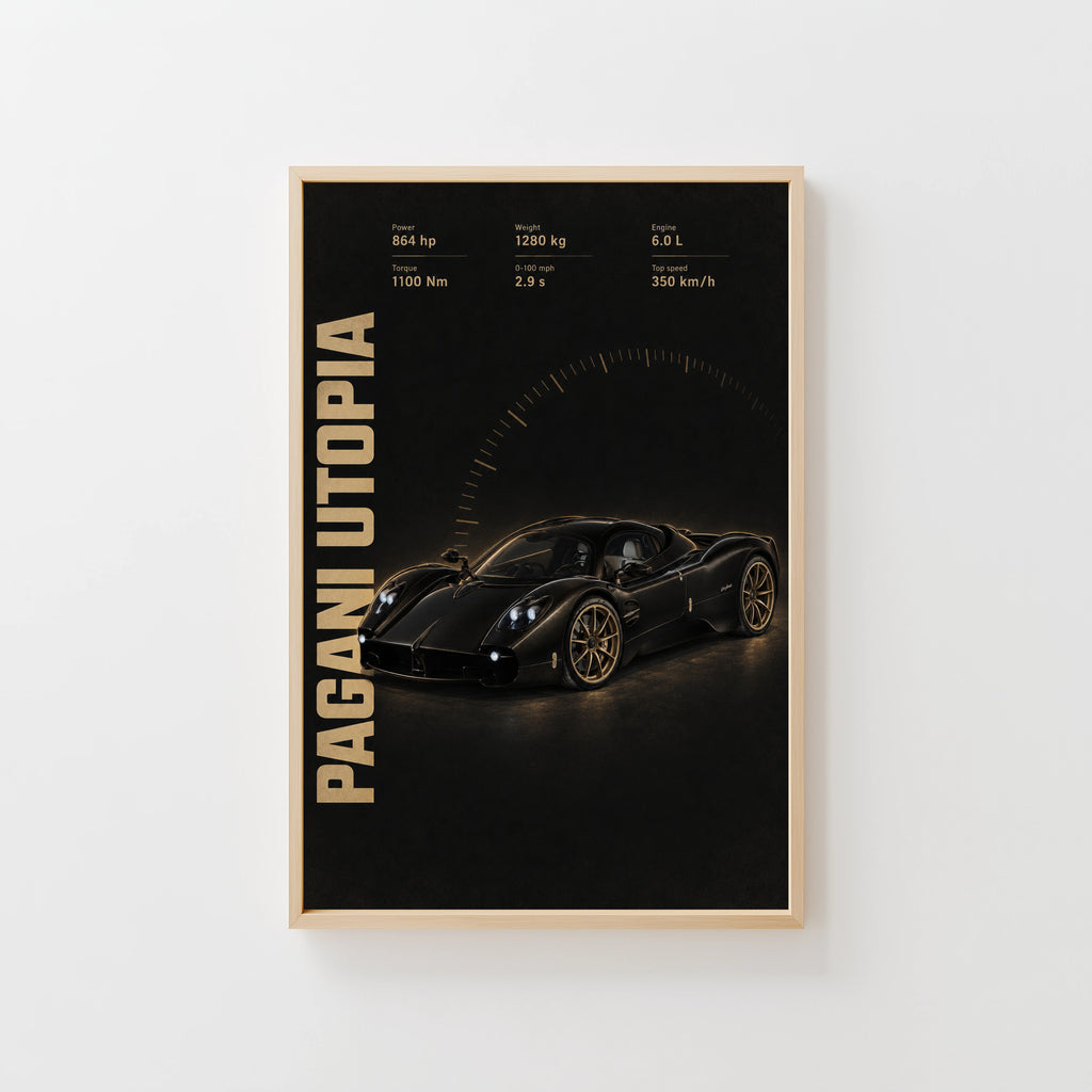 Vintage Pagani Utopia Print, Supercar Wall Art