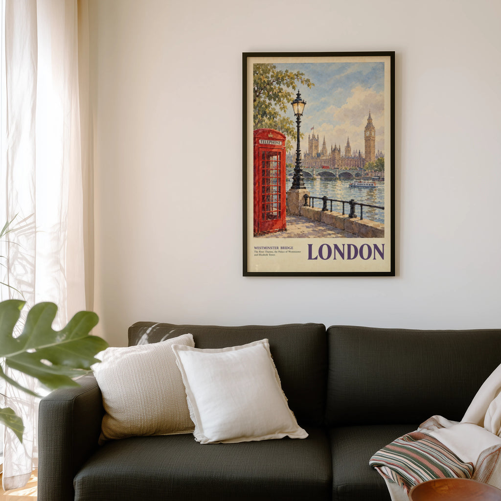Vintage London Poster, Westminster Bridge Wall Art