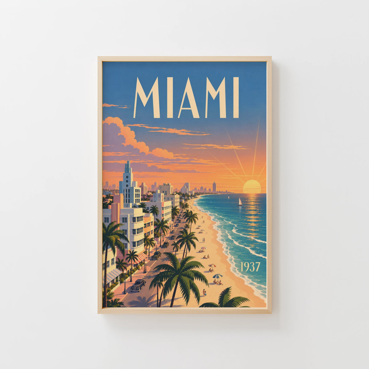 Vintage Miami Poster, Art Deco Wall Art, Beach Print