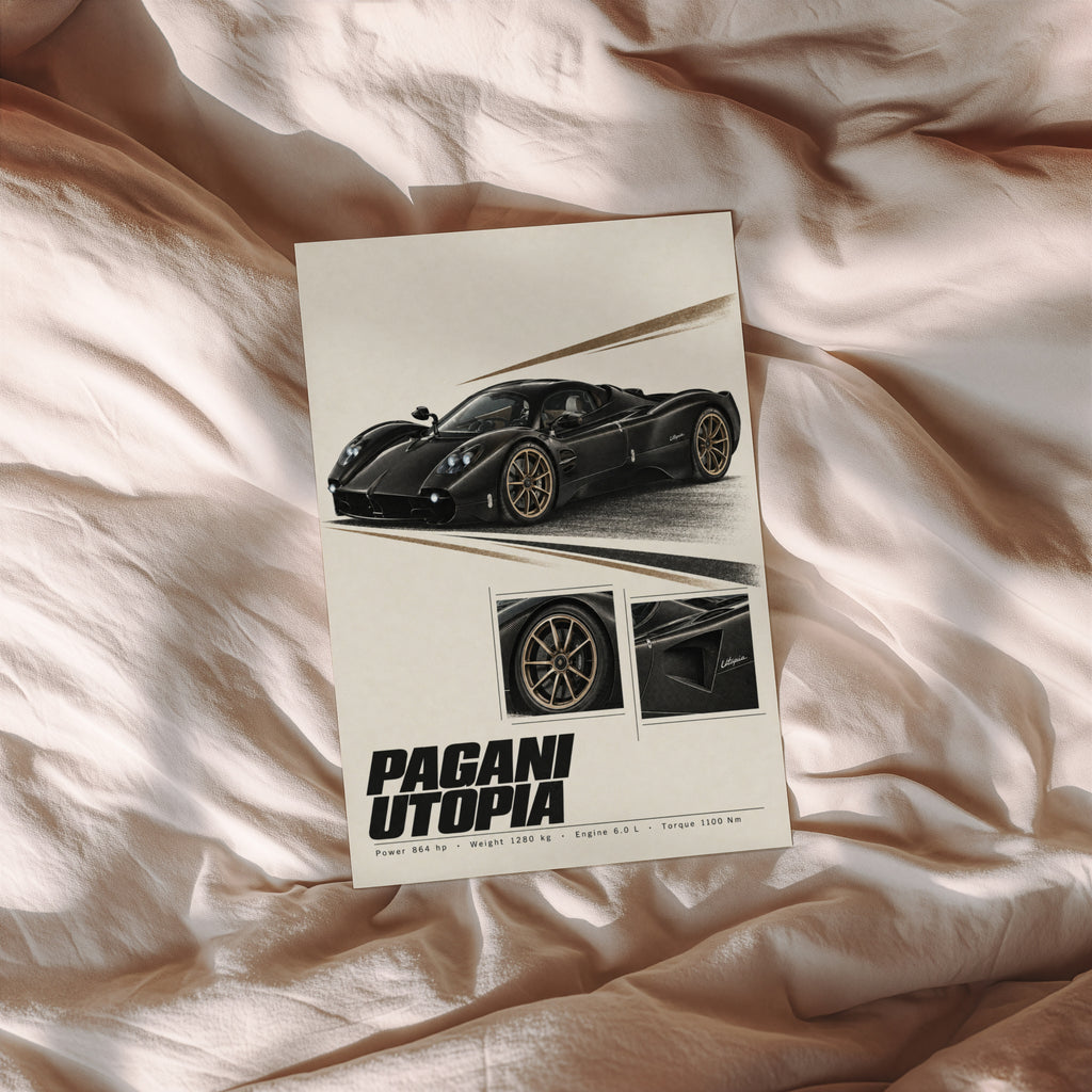Vintage Pagani Utopia Print, Supercar Wall Art