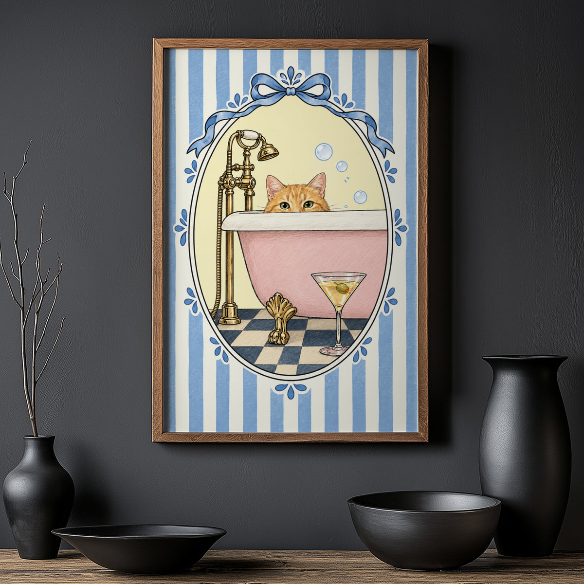 Vintage Cat Bathtub Print and Poster, Bathroom Wall Art