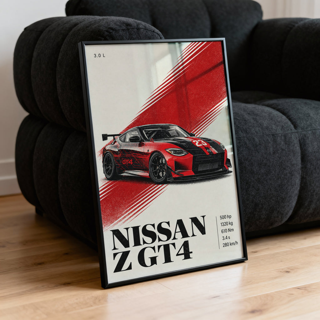 Vintage Nissan Z GT4 Print, Racing Car Wall Art
