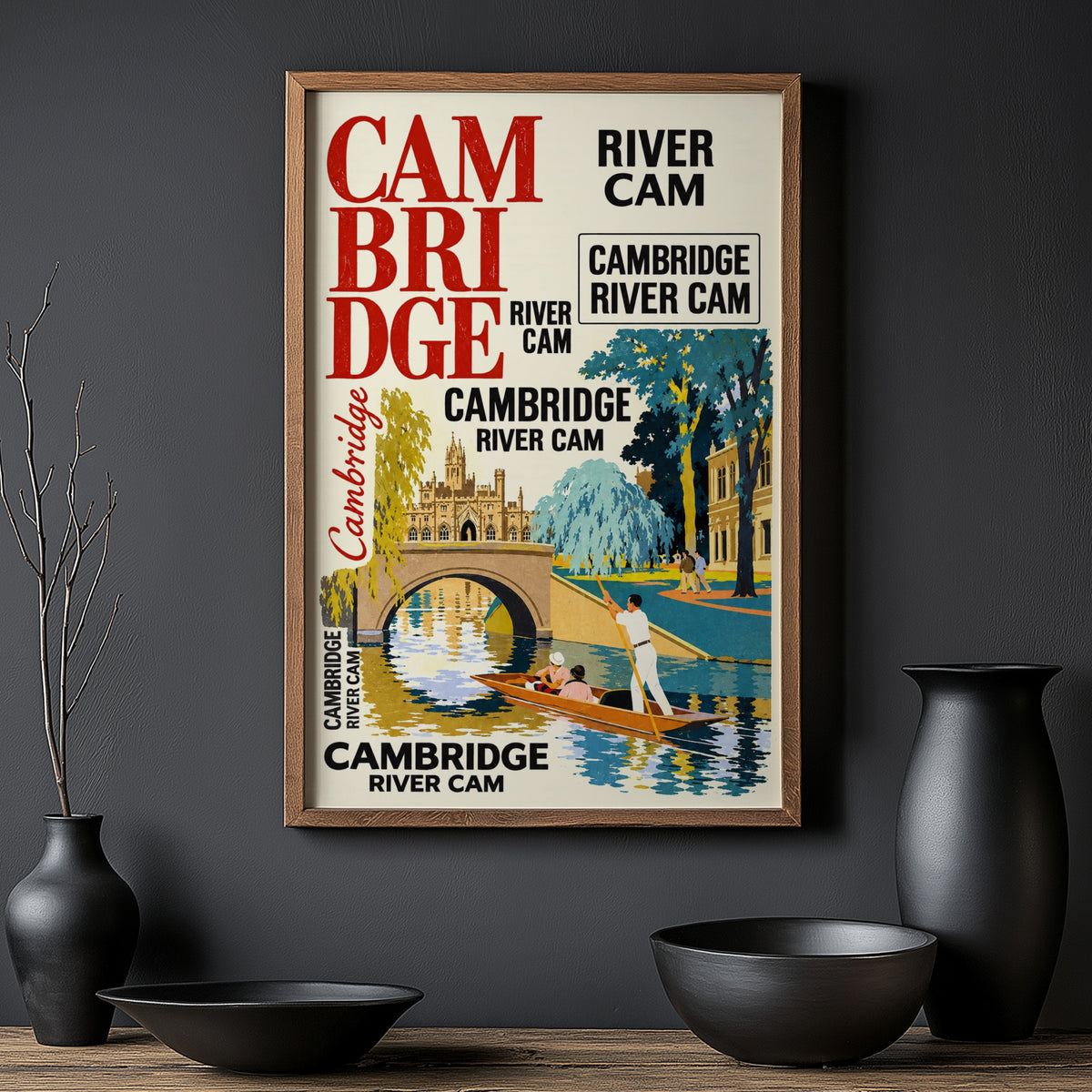 Vintage Cambridge Poster, River Cam Print, Punting Wall Art