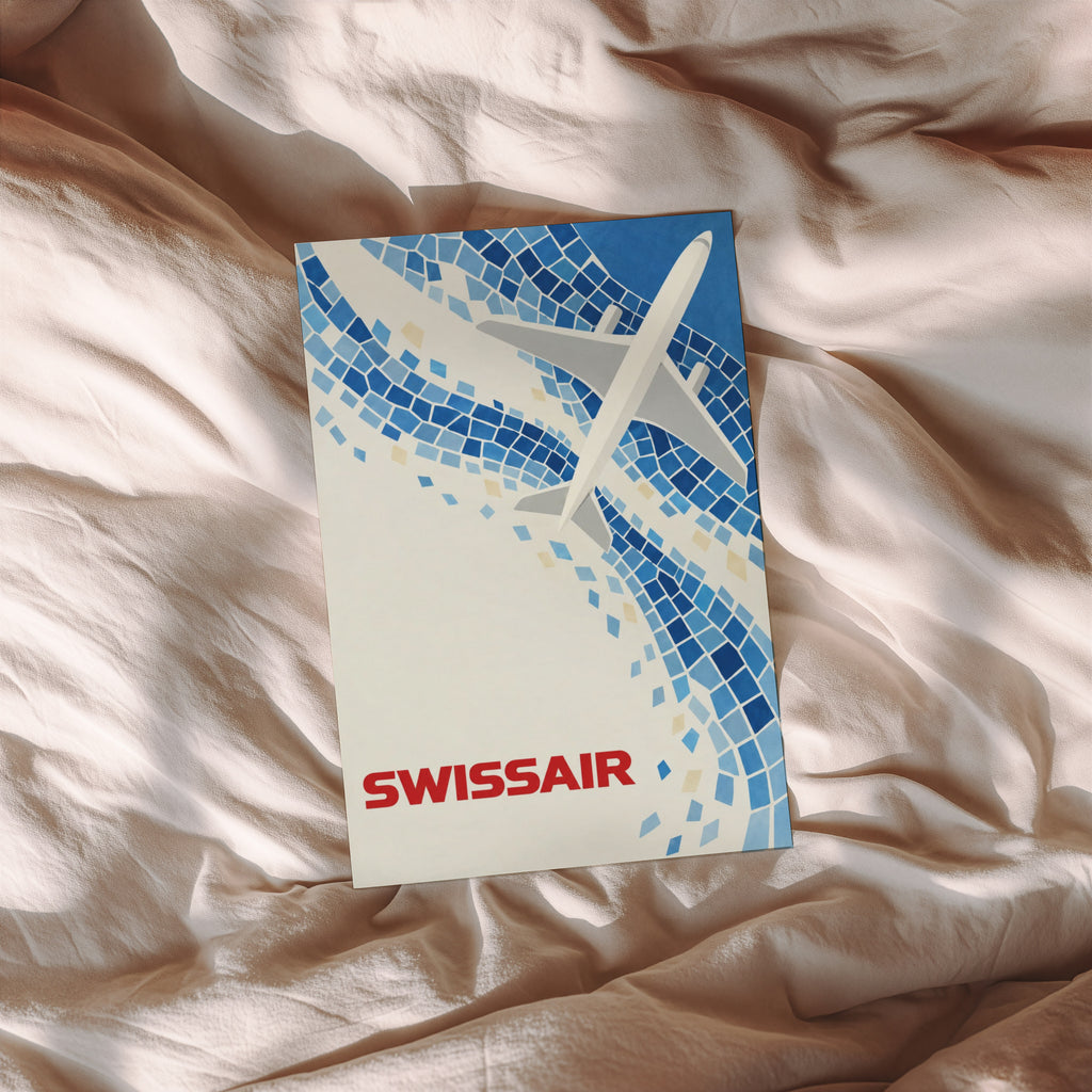 Vintage Swissair Poster, Blue Mosaic Wall Art