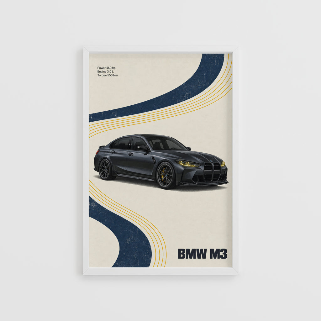 Vintage BMW M3 Print, Retro Car Wall Art