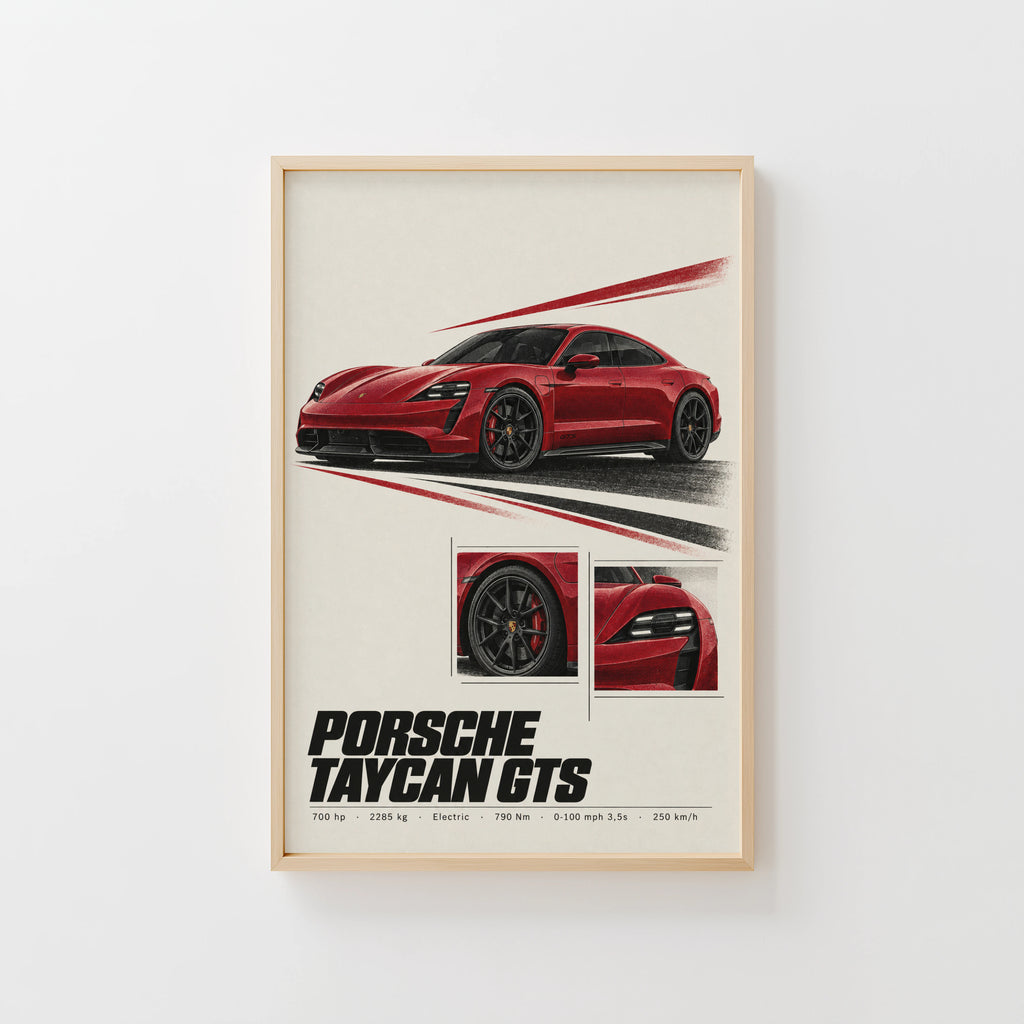 Vintage Porsche Taycan GTS Print, Car Poster, Wall Art