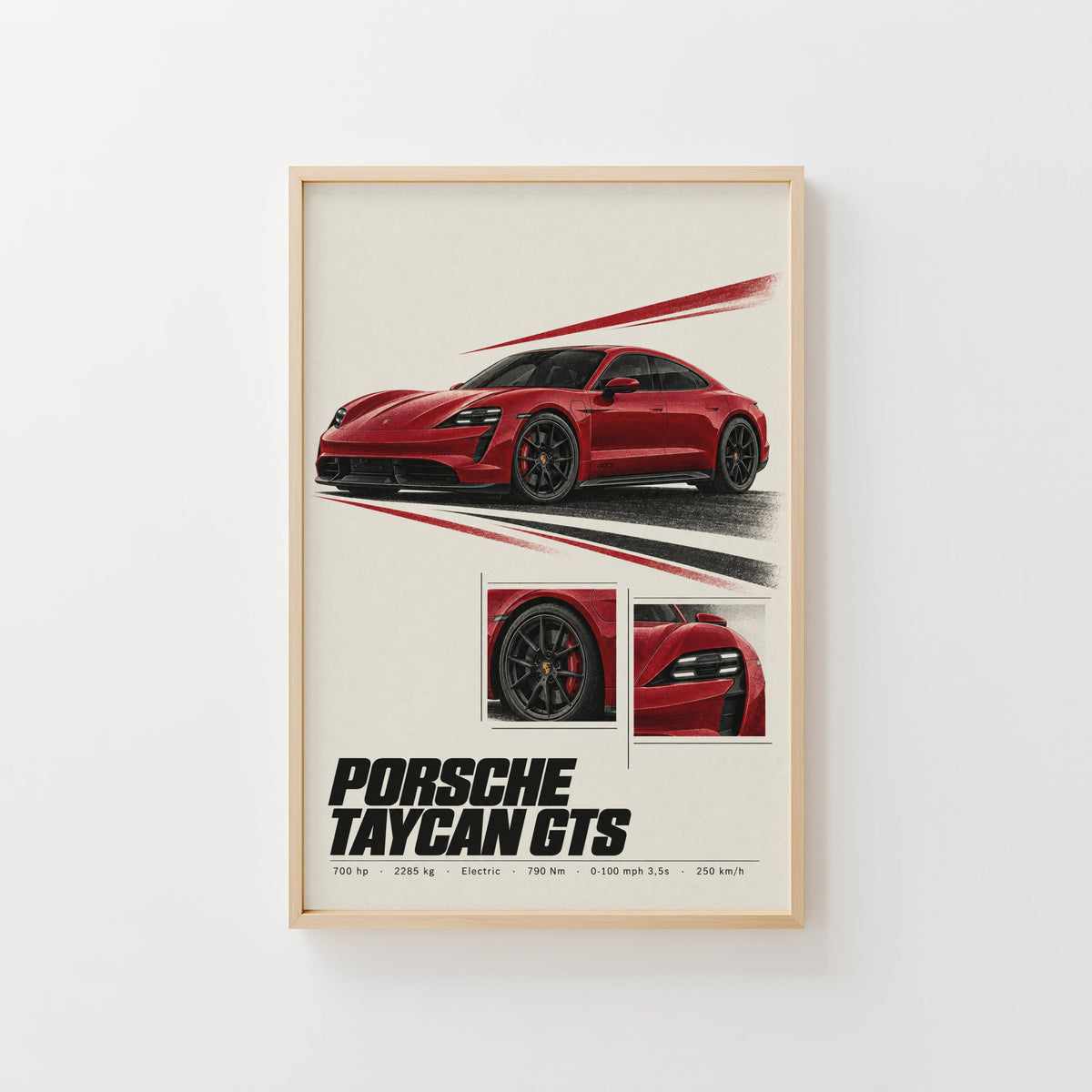 Vintage Porsche Taycan GTS Print, Car Poster, Wall Art