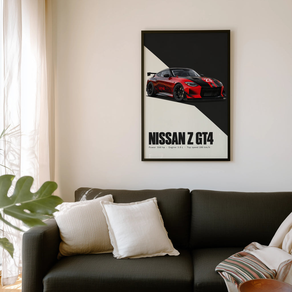 Vintage Nissan Z GT4 Print, Racing Car Wall Art