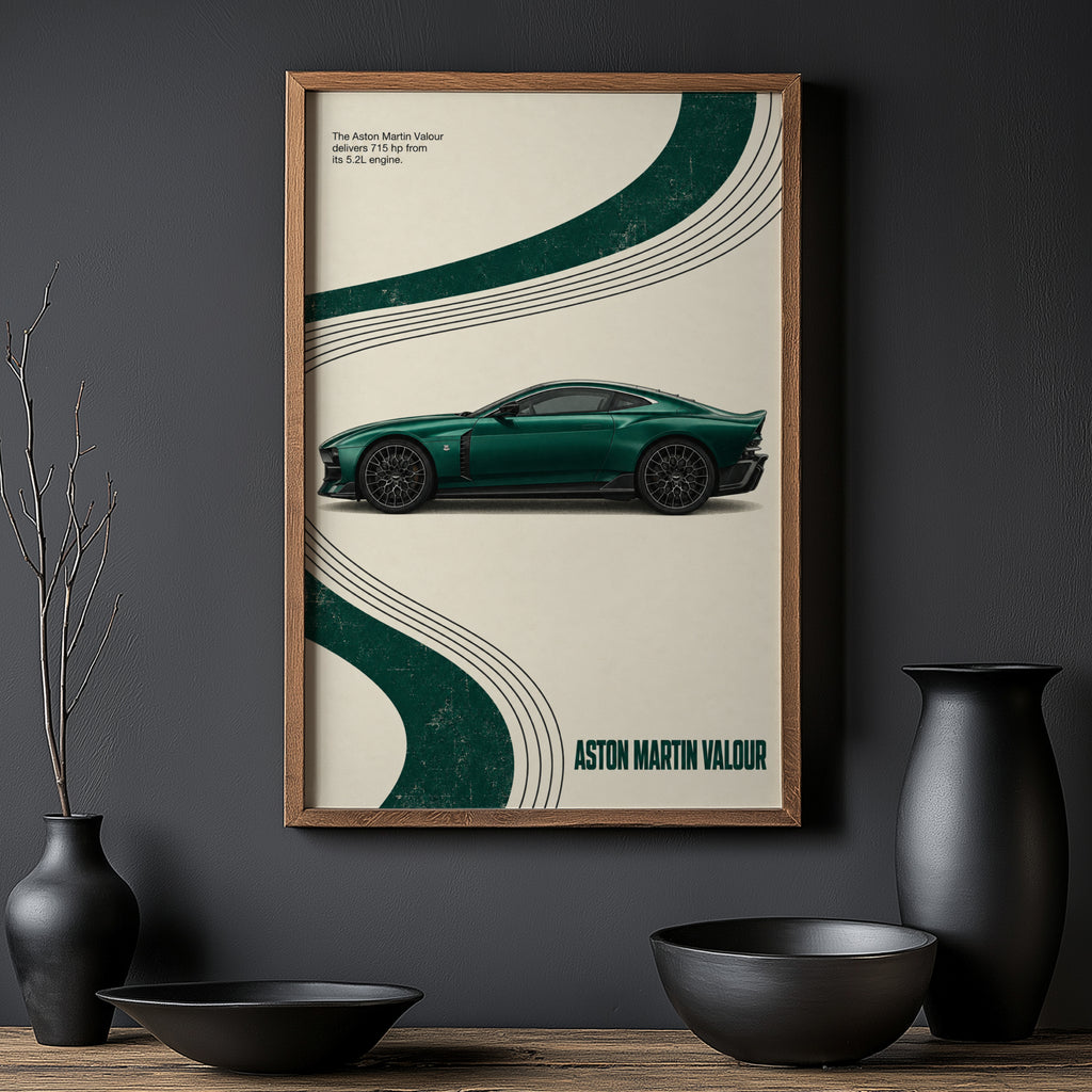 Vintage Aston Martin Valour Print, Green Car Art