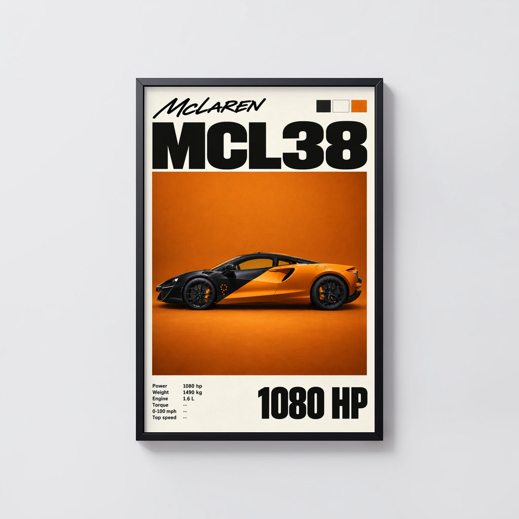 Vintage McLaren MCL38 Print, Supercar Wall Art