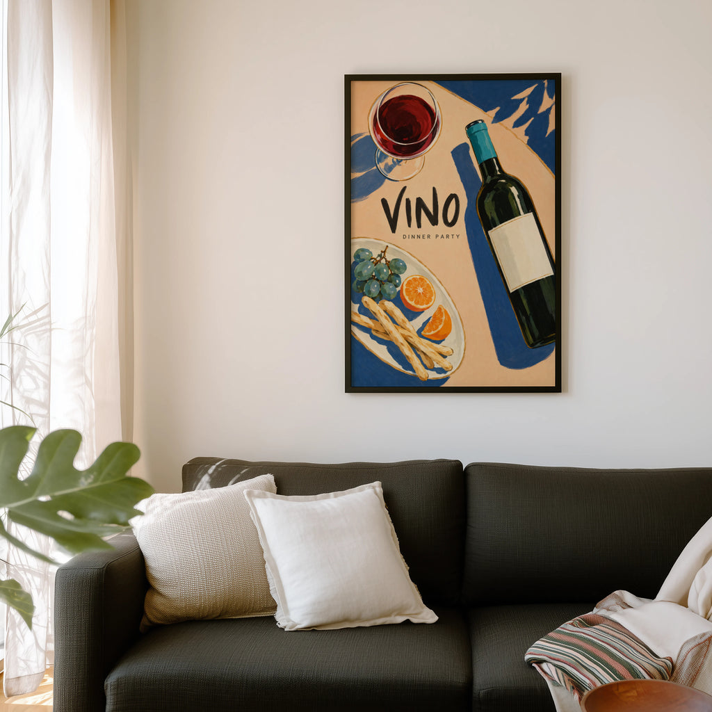 Vintage Wine Print Poster, Kitchen Wall Art, Vino