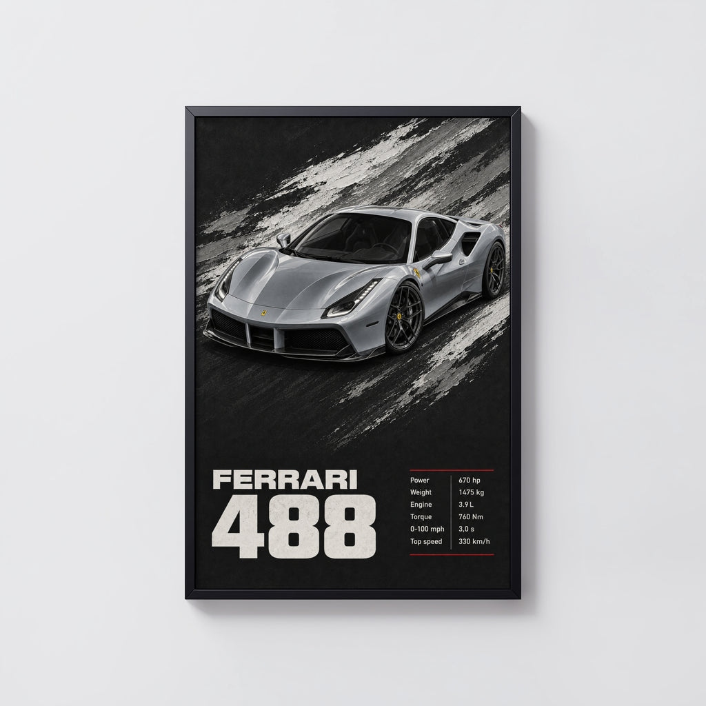 Vintage Ferrari 488 Print, Supercar Wall Art