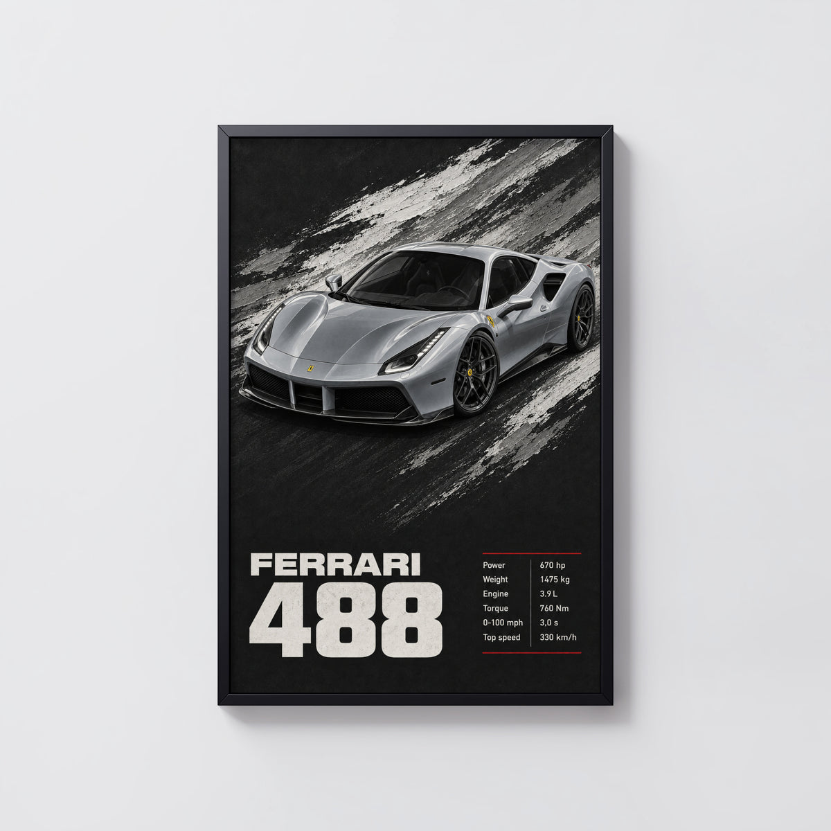 Vintage Ferrari 488 Print, Supercar Wall Art