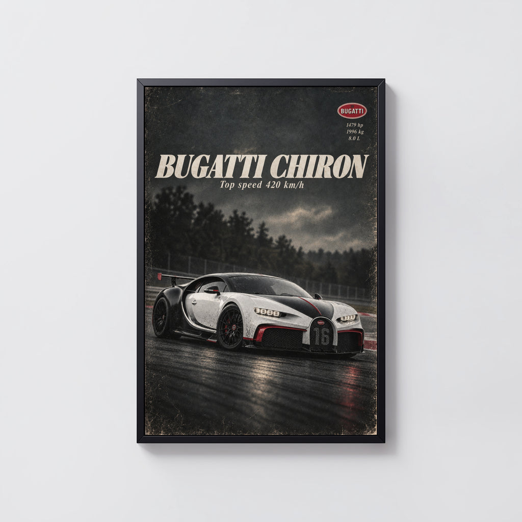 Vintage Bugatti Chiron Print, Supercar Wall Art
